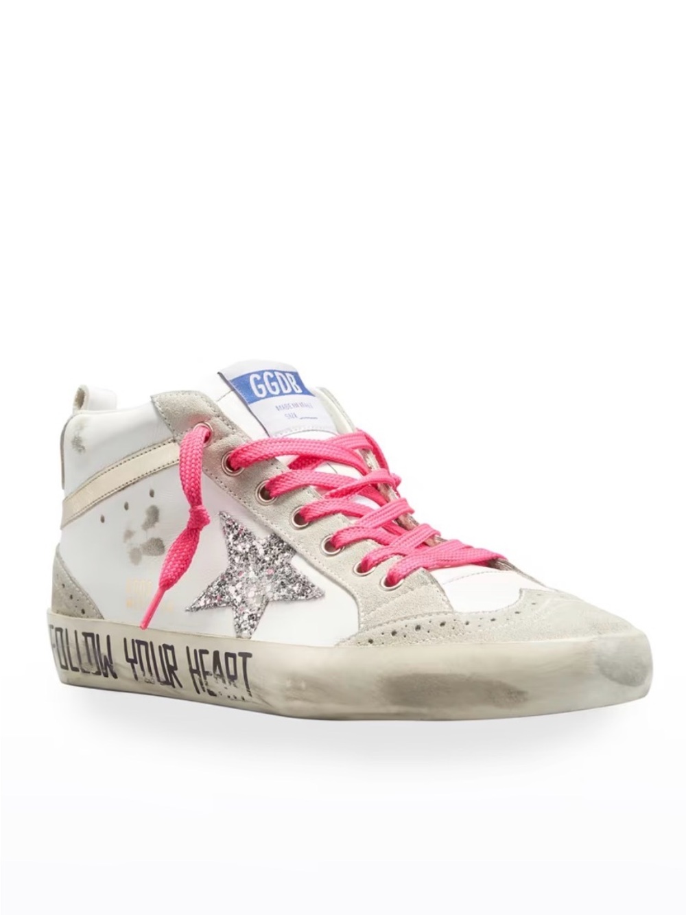 Golden Goose Midtsar Sneaker with Pink Laces and Silver Star
